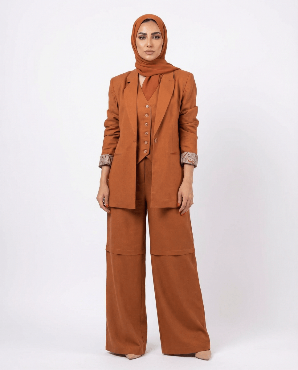 3 - Piece Power Set – Blazer, Vest & Wide - Leg Pants - afroda