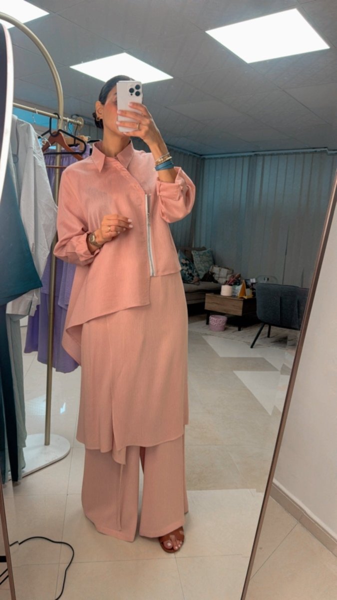 3 - Piece Textured Set – Layered Tunic, Wide Pants & Cropped Jacket - afroda