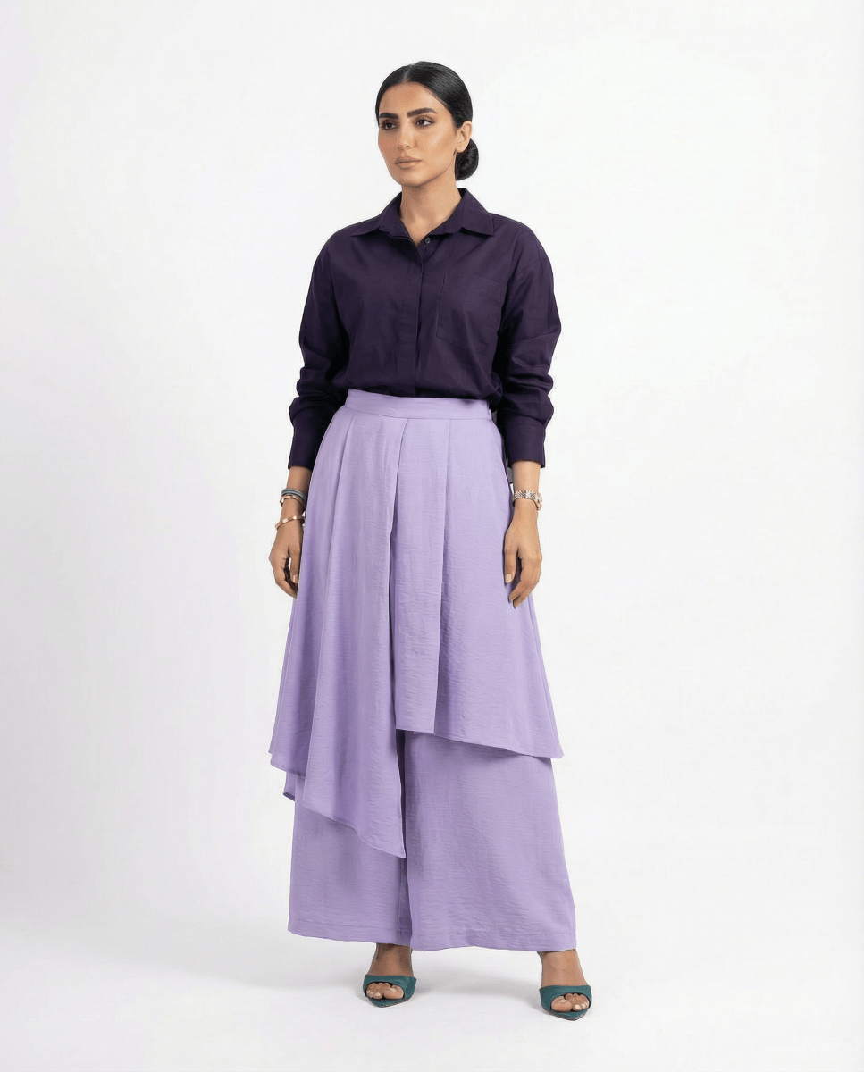 Layered Skirt - Pants Set with Classic Shirt - afroda