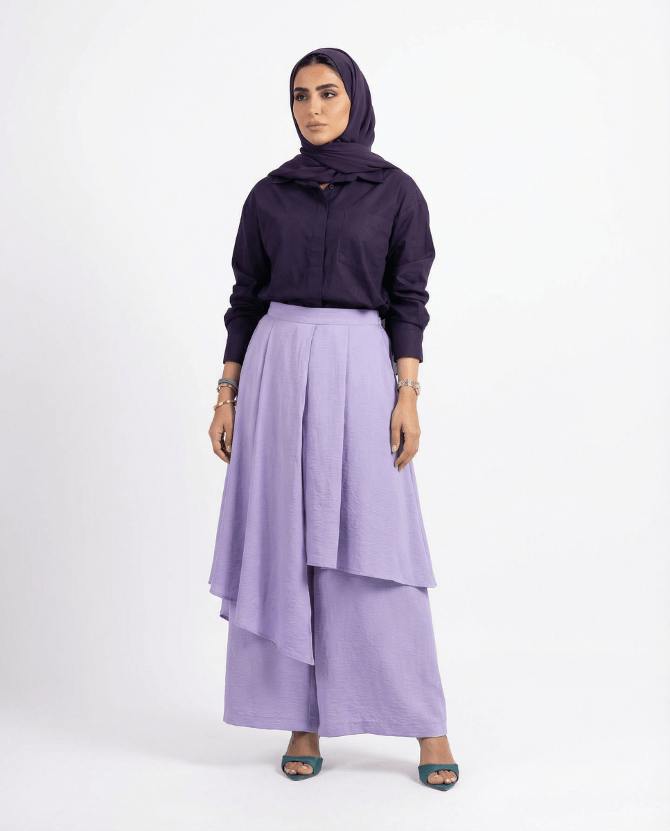 Layered Skirt - Pants Set with Classic Shirt - afroda