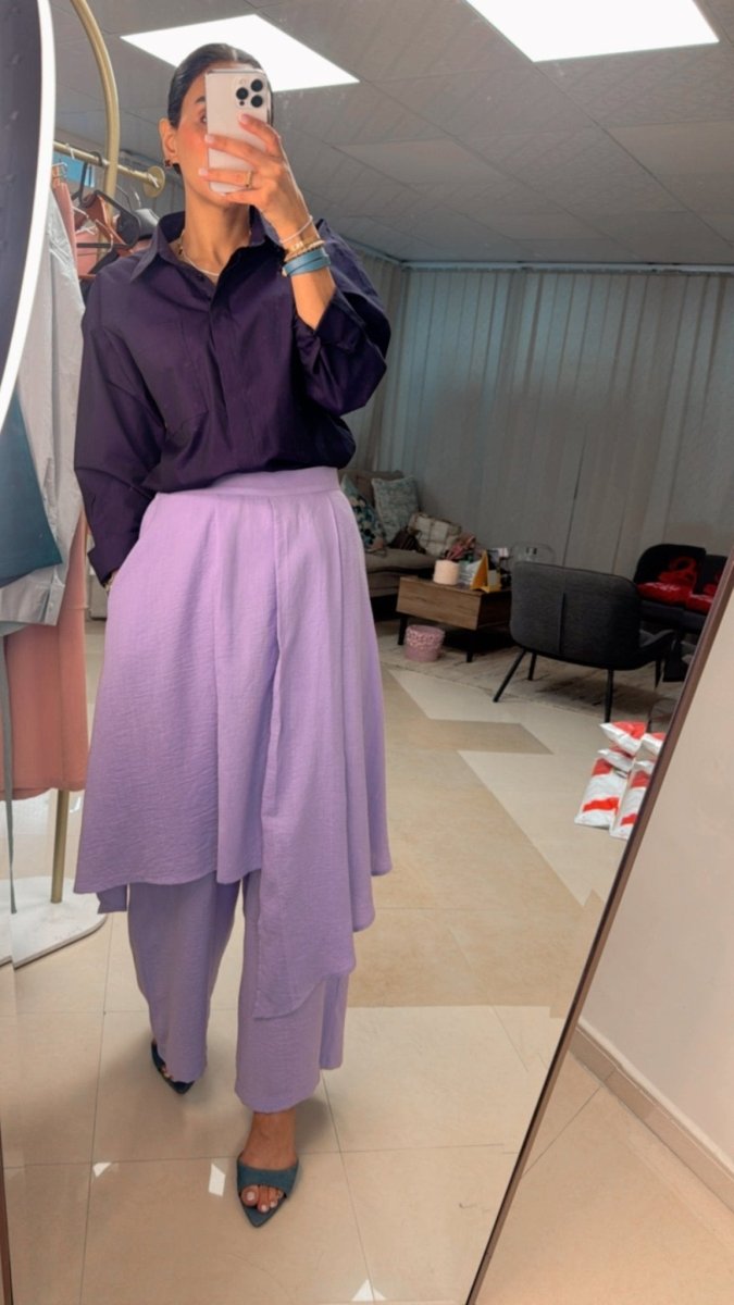 Layered Skirt - Pants Set with Classic Shirt - afroda