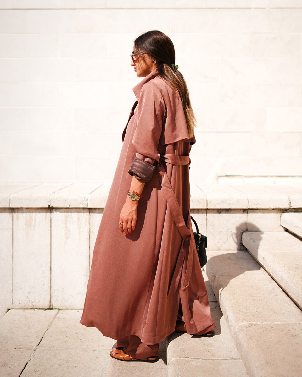 Rosewood Satin Trench Set - afroda