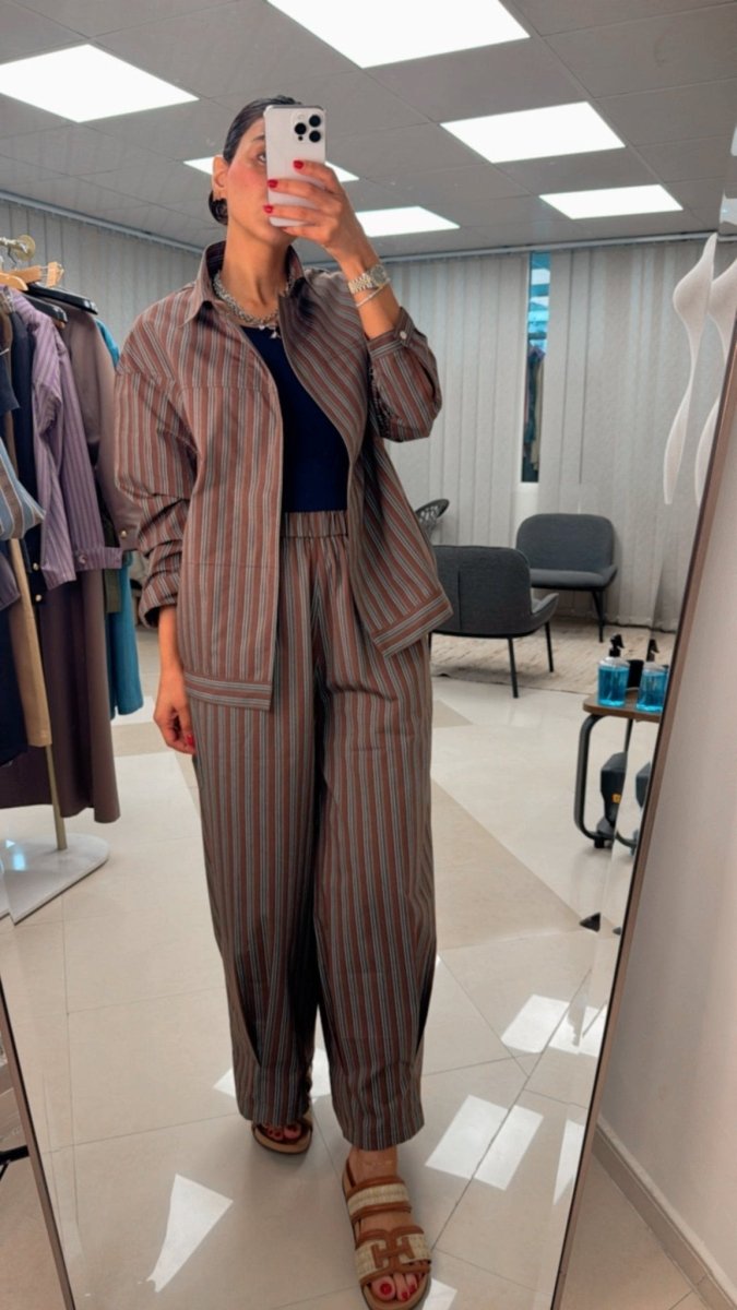 Striped Two - Piece Set with Relaxed Shirt & Wide Pants - afroda