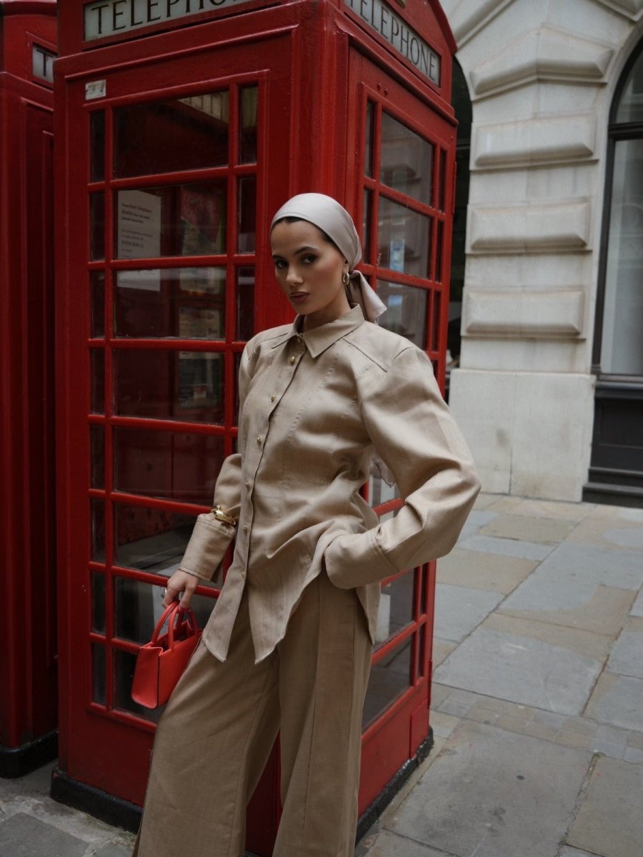 Tailored Satin Set – Sculpted Shirt & Slit Pants - afroda