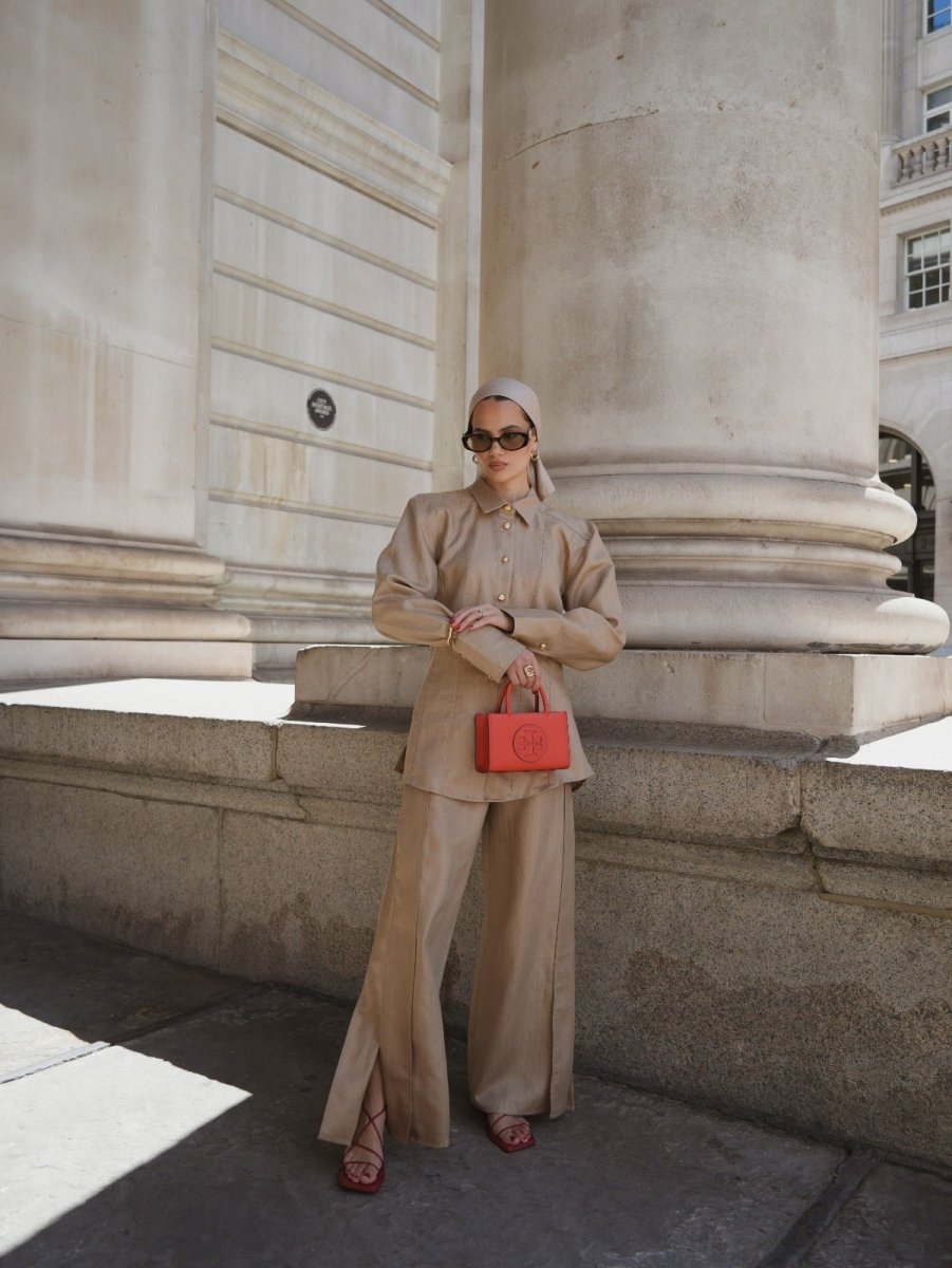 Tailored Satin Set – Sculpted Shirt & Slit Pants - afroda