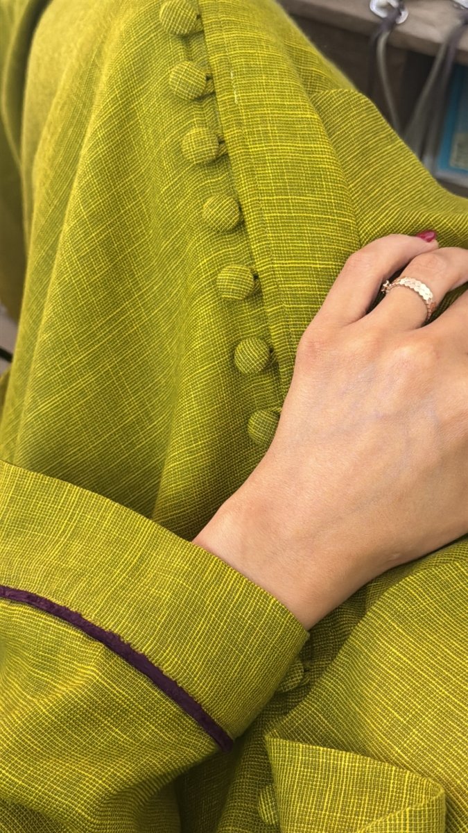 The Chartreuse Ruffled Shirt Abaya - afroda