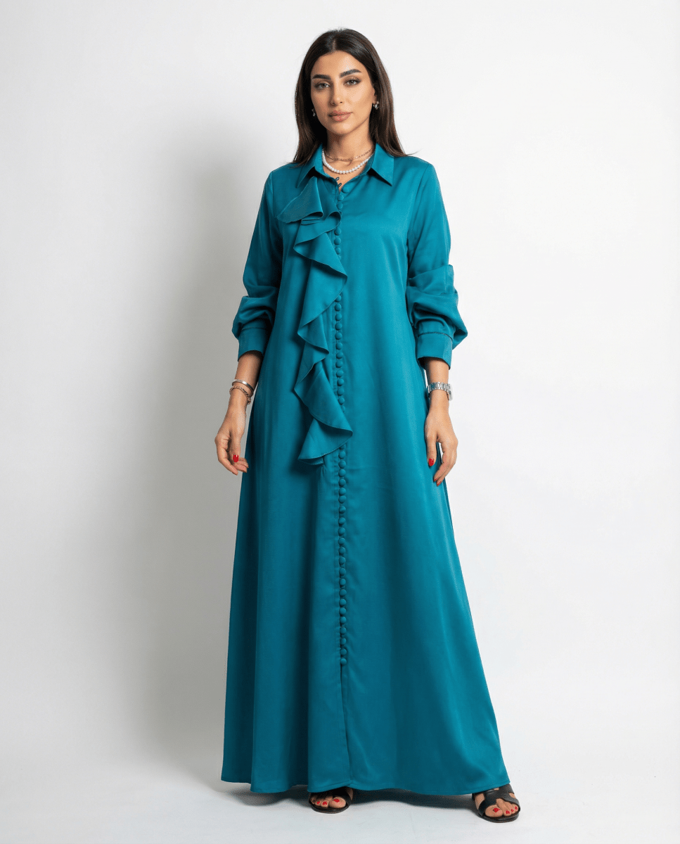 The Chartreuse Ruffled Shirt Abaya - afroda