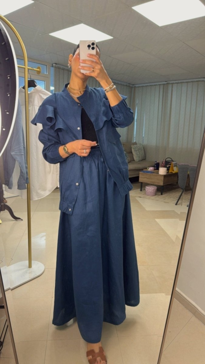 Two - Piece Maxi Linen Set with Ruffle Detail - afroda