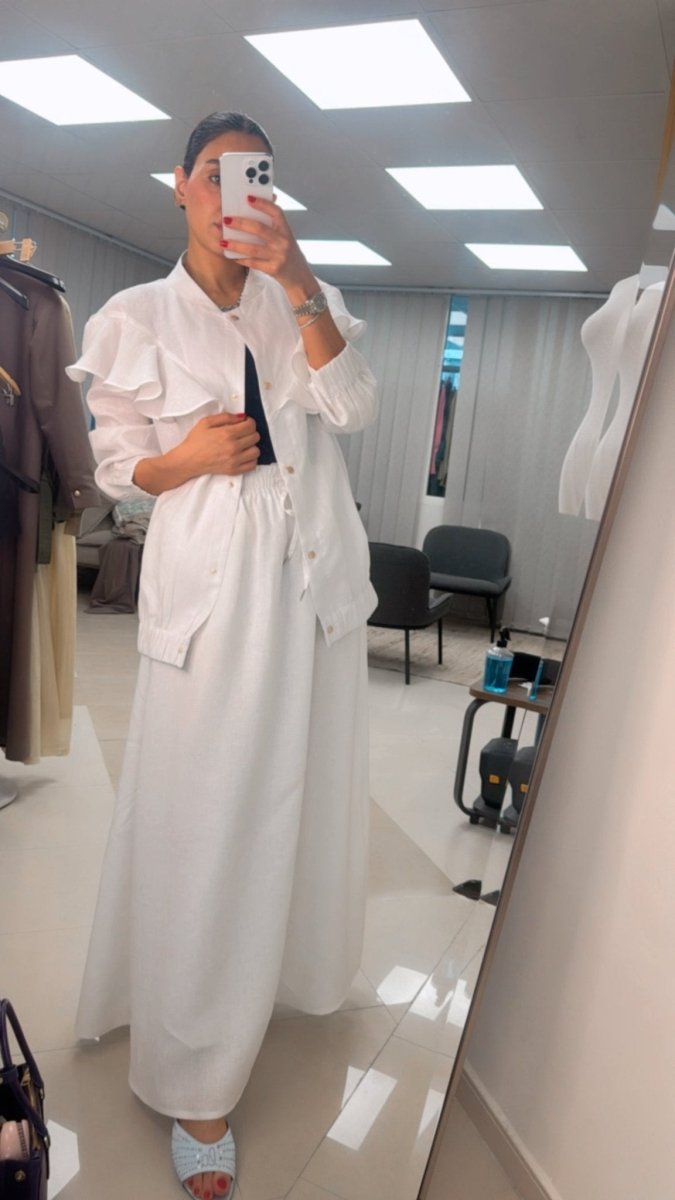Two - Piece Maxi Linen Set with Ruffle Detail - afroda