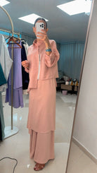 3 - Piece Textured Set – Layered Tunic, Wide Pants & Cropped Jacket - afroda