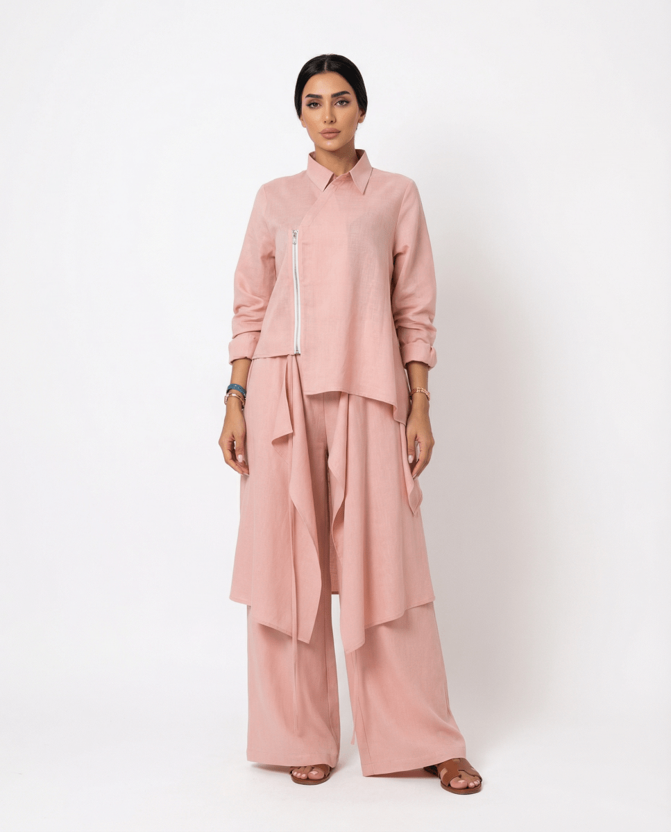 3 - Piece Textured Set – Layered Tunic, Wide Pants & Cropped Jacket - afroda
