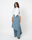 Layered Pinstripe Skirt - Pants Set with Asymmetrical Shirt - afroda