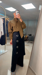 Layered Pinstripe Skirt - Pants Set with Asymmetrical Shirt - afroda