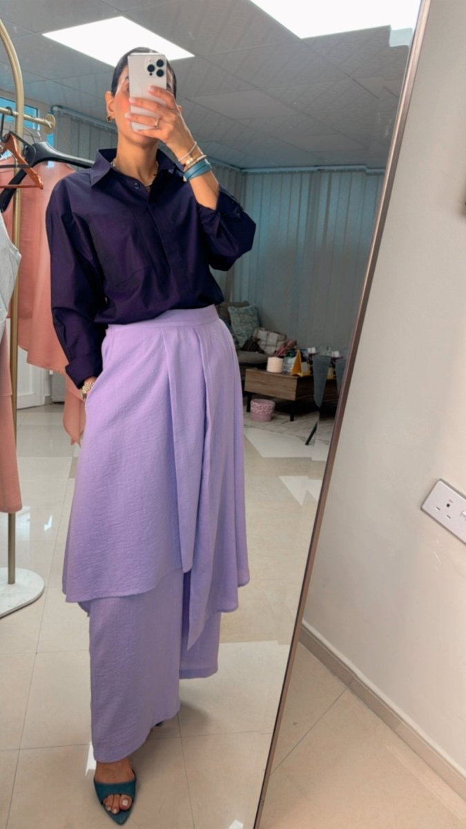 Layered Skirt - Pants Set with Classic Shirt - afroda
