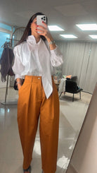 Oversized Pleated Pants & Asymmetrical Collar Shirt - afroda