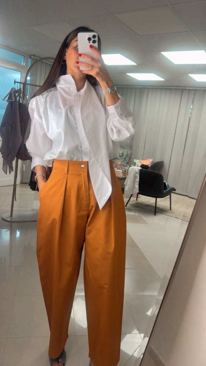 Oversized Pleated Pants & Asymmetrical Collar Shirt - afroda