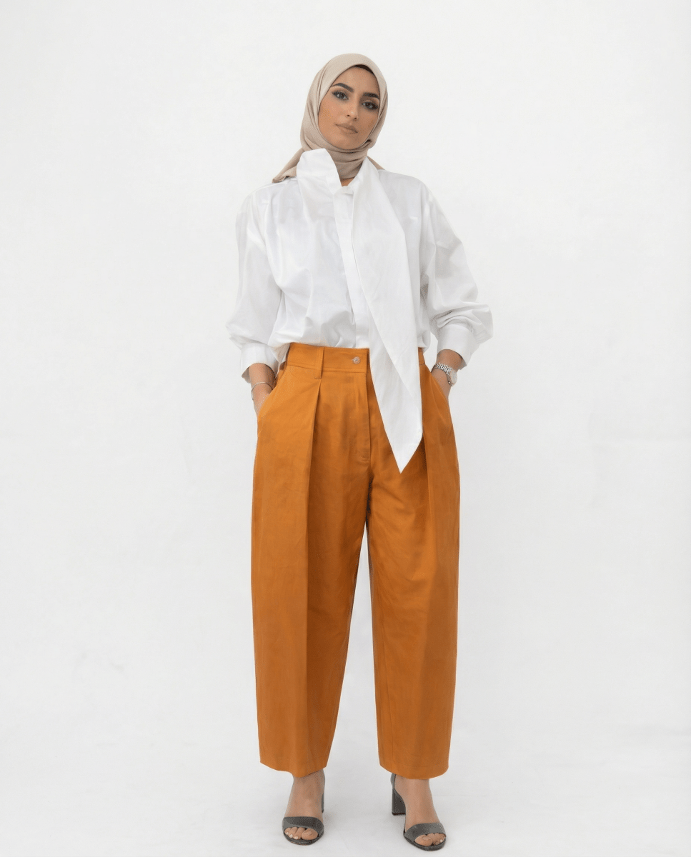Oversized Pleated Pants & Asymmetrical Collar Shirt - afroda