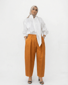 Oversized Pleated Pants & Asymmetrical Collar Shirt - afroda