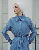 Piece Chambray Set – Tie - Waist Dress with Sleeveless Inner & Overshirt - afroda
