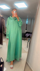 Piece Chambray Set – Tie - Waist Dress with Sleeveless Inner & Overshirt - afroda