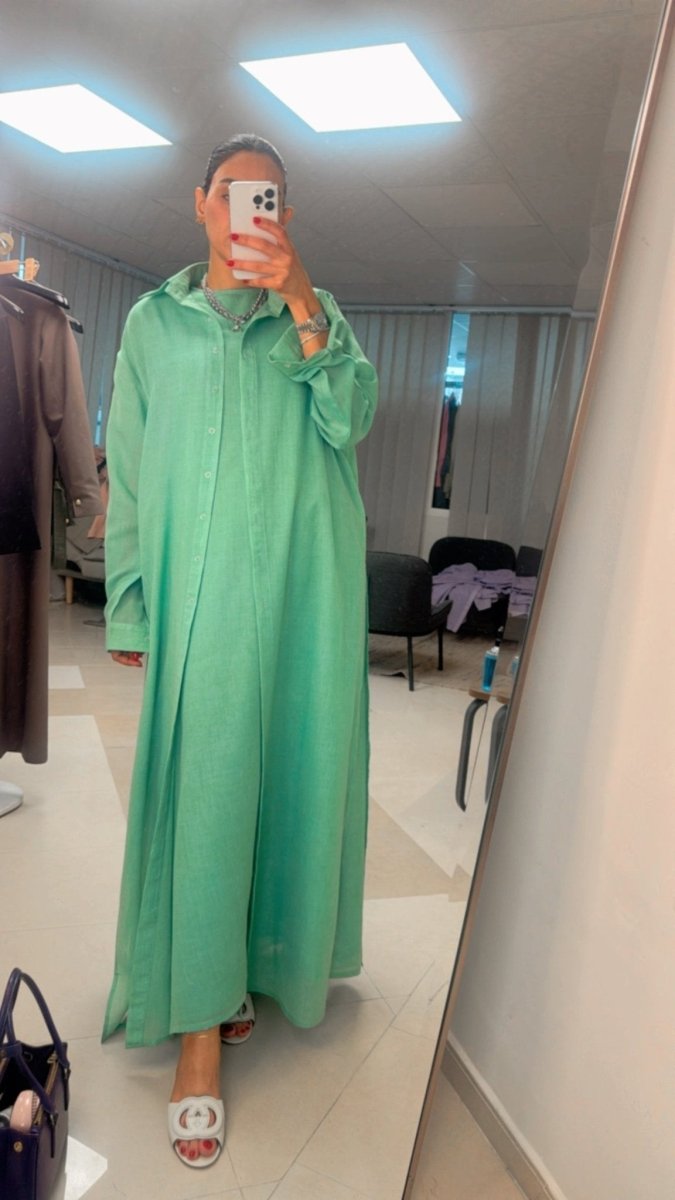 Piece Chambray Set – Tie - Waist Dress with Sleeveless Inner & Overshirt - afroda