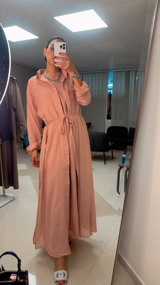 Piece Chambray Set – Tie - Waist Dress with Sleeveless Inner & Overshirt - afroda