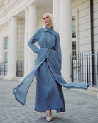 Piece Chambray Set – Tie - Waist Dress with Sleeveless Inner & Overshirt - afroda