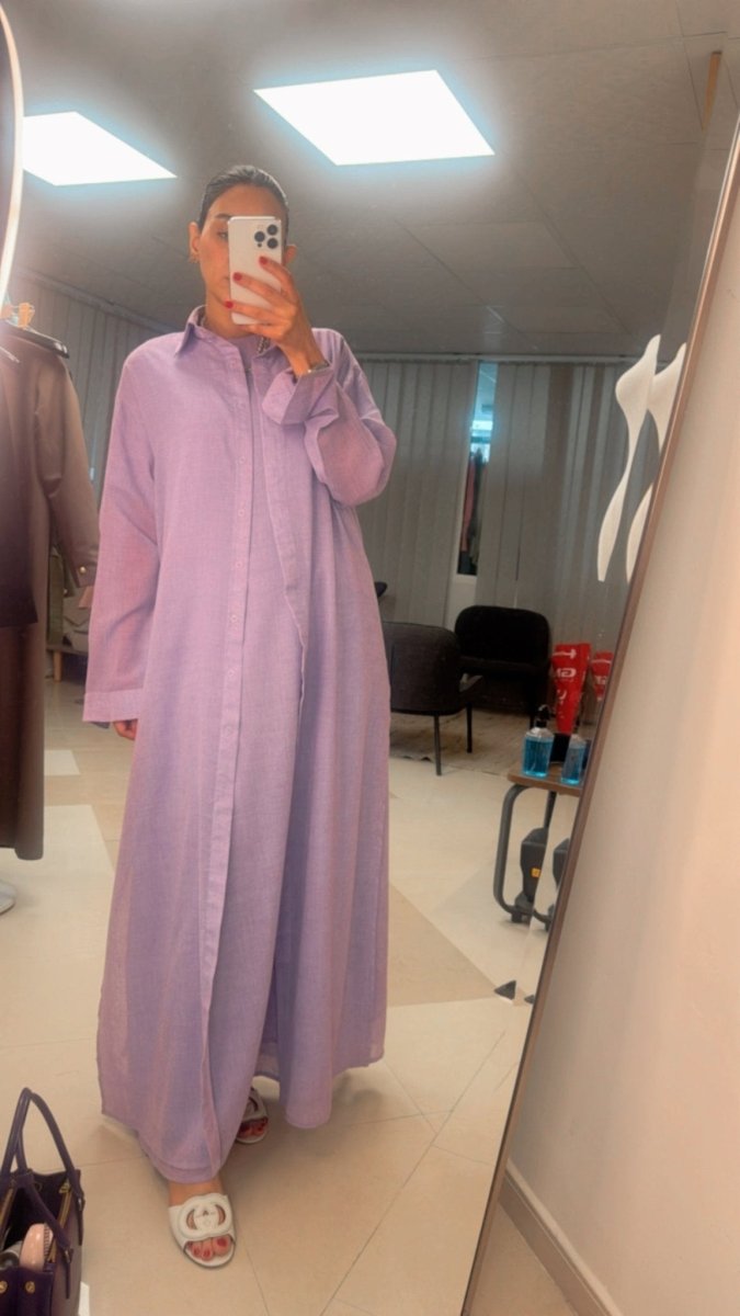 Piece Chambray Set – Tie - Waist Dress with Sleeveless Inner & Overshirt - afroda