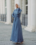 Piece Chambray Set – Tie - Waist Dress with Sleeveless Inner & Overshirt - afroda