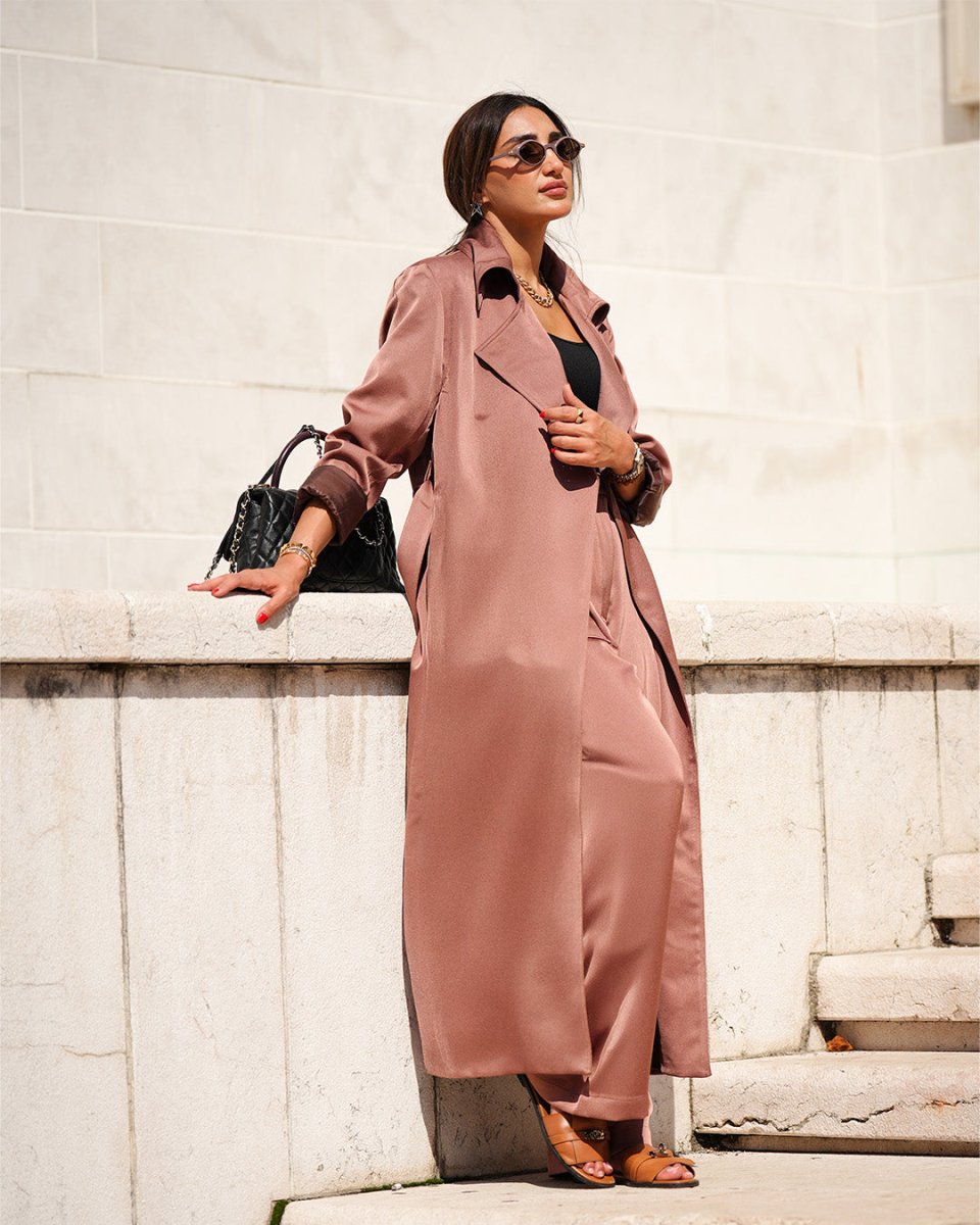 Rosewood Satin Trench Set - afroda