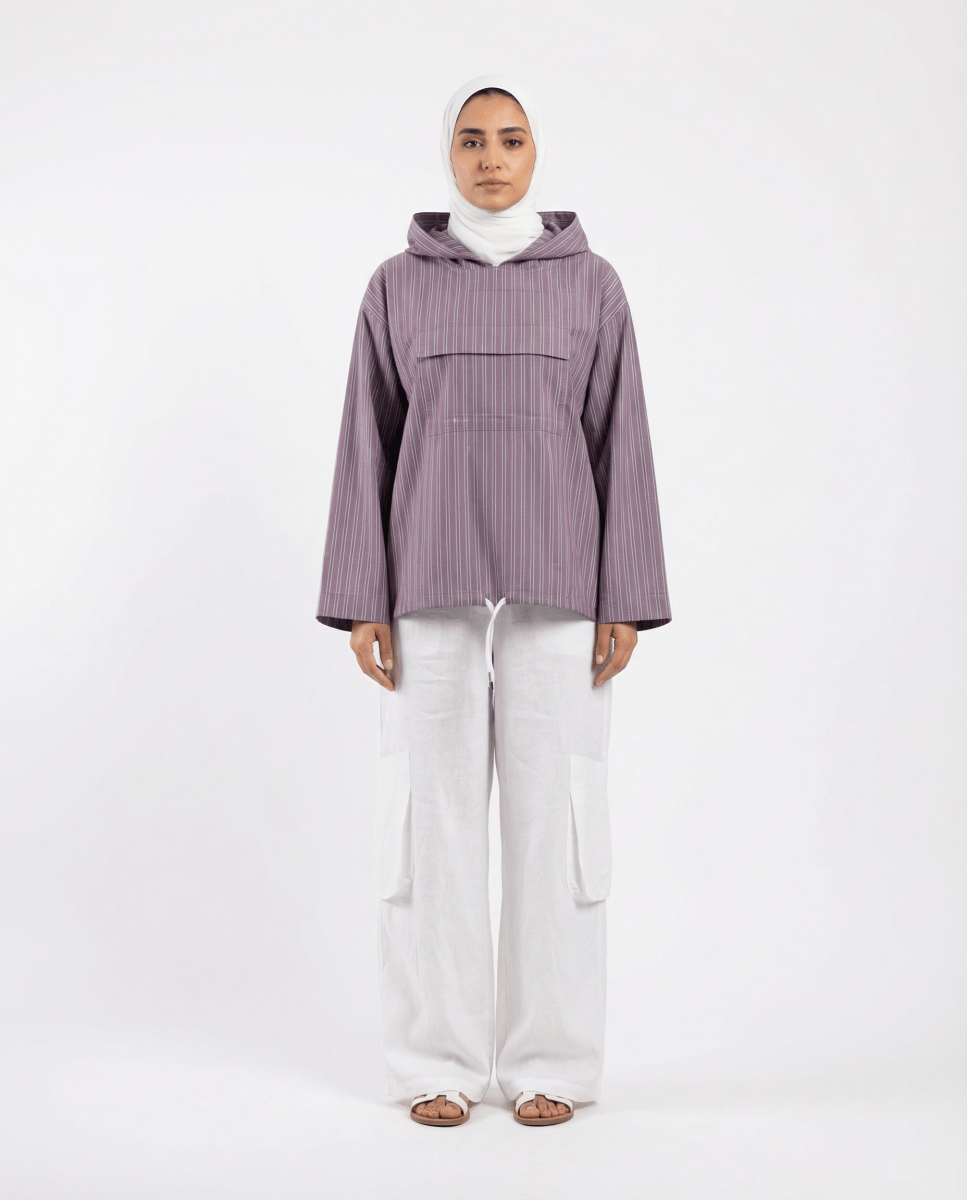 Striped Hooded Shirt & Linen Cargo Pants Set - afroda