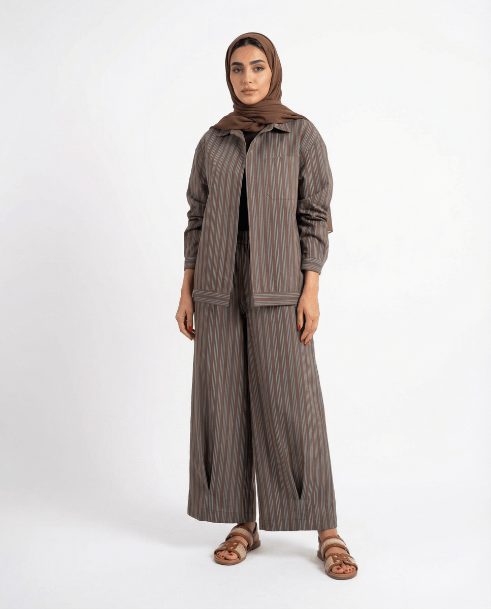 Striped Two - Piece Set with Relaxed Shirt & Wide Pants - afroda