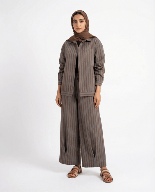 Striped Two - Piece Set with Relaxed Shirt & Wide Pants - afroda