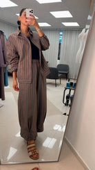 Striped Two - Piece Set with Relaxed Shirt & Wide Pants - afroda