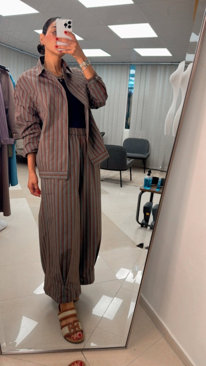 Striped Two - Piece Set with Relaxed Shirt & Wide Pants - afroda