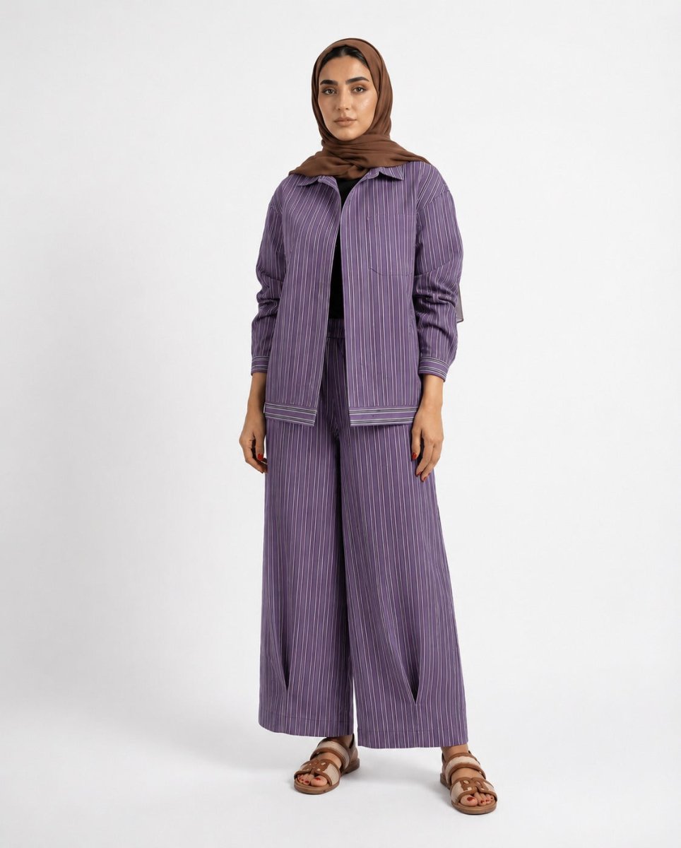 Striped Two-Piece Set with Relaxed Shirt & Wide Pants - Afroda