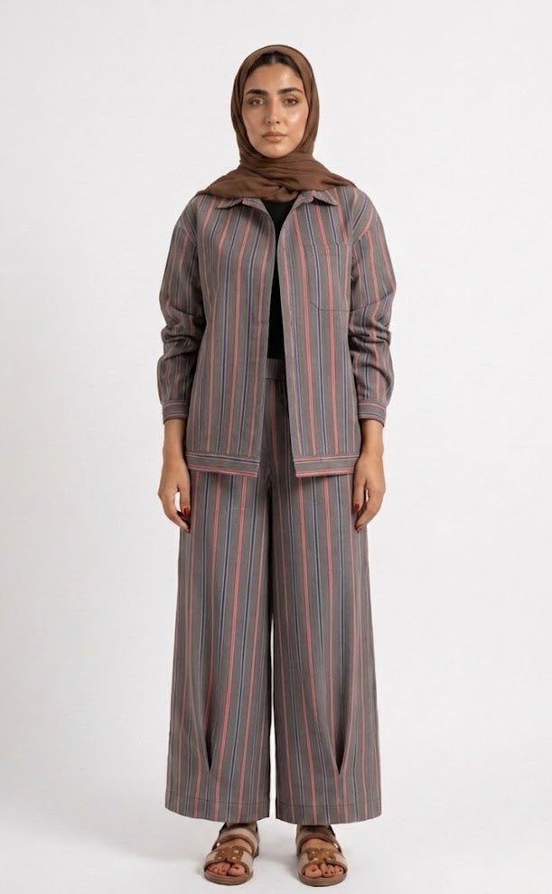 Striped Two-Piece Set with Relaxed Shirt & Wide Pants - Afroda