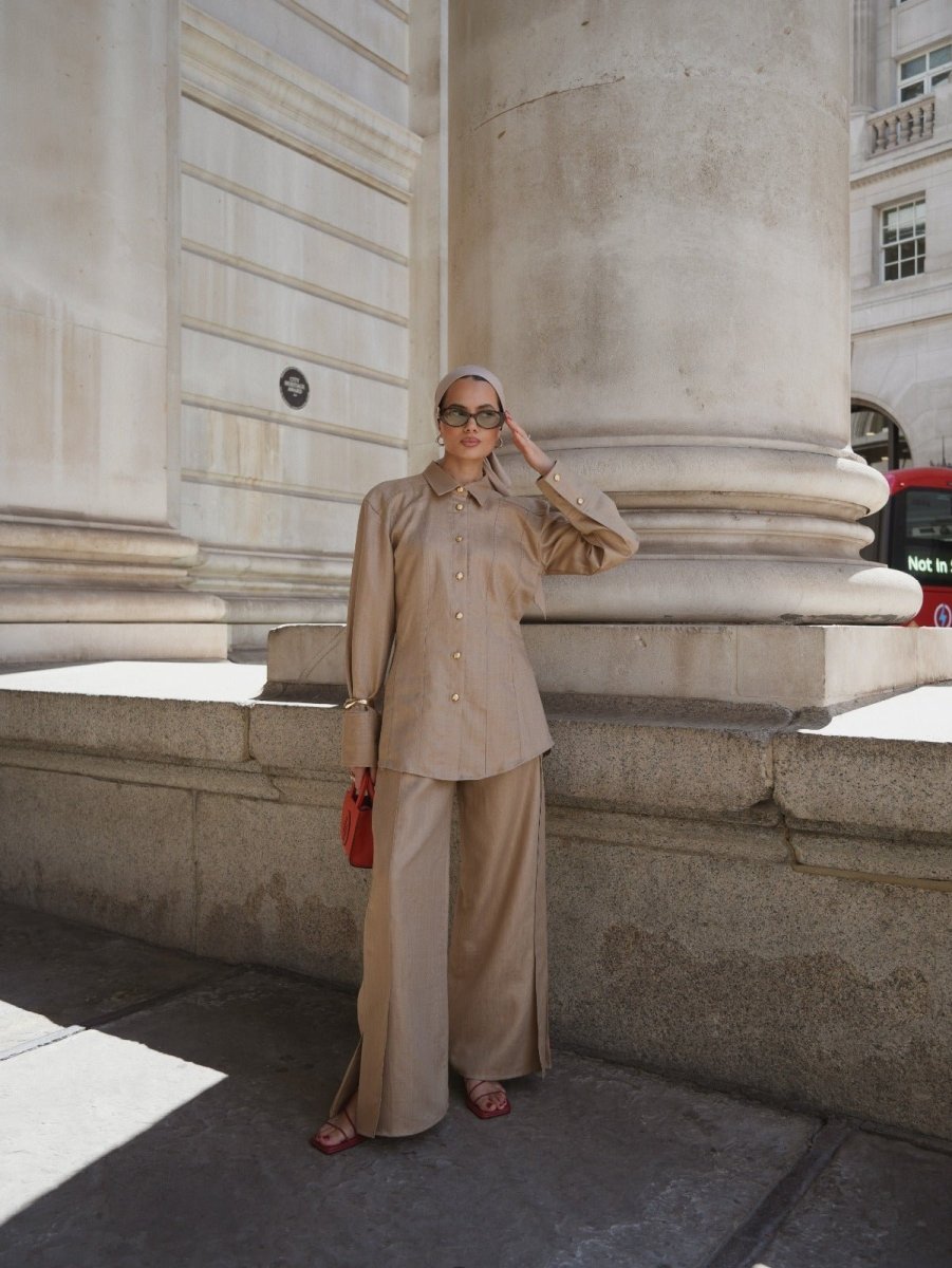 Tailored Satin Set – Sculpted Shirt & Slit Pants - afroda