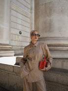 Tailored Satin Set – Sculpted Shirt & Slit Pants - afroda