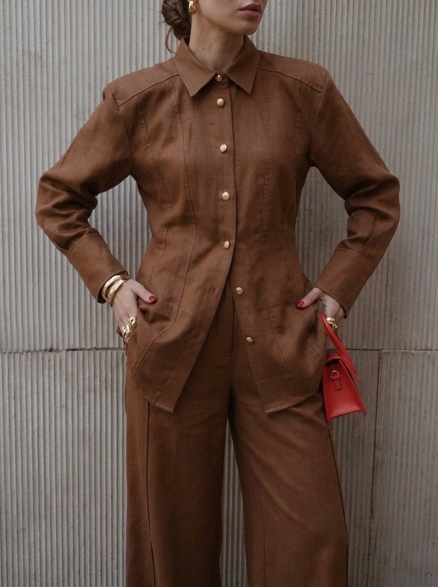 Tailored Satin Set – Sculpted Shirt & Slit Pants - Afroda