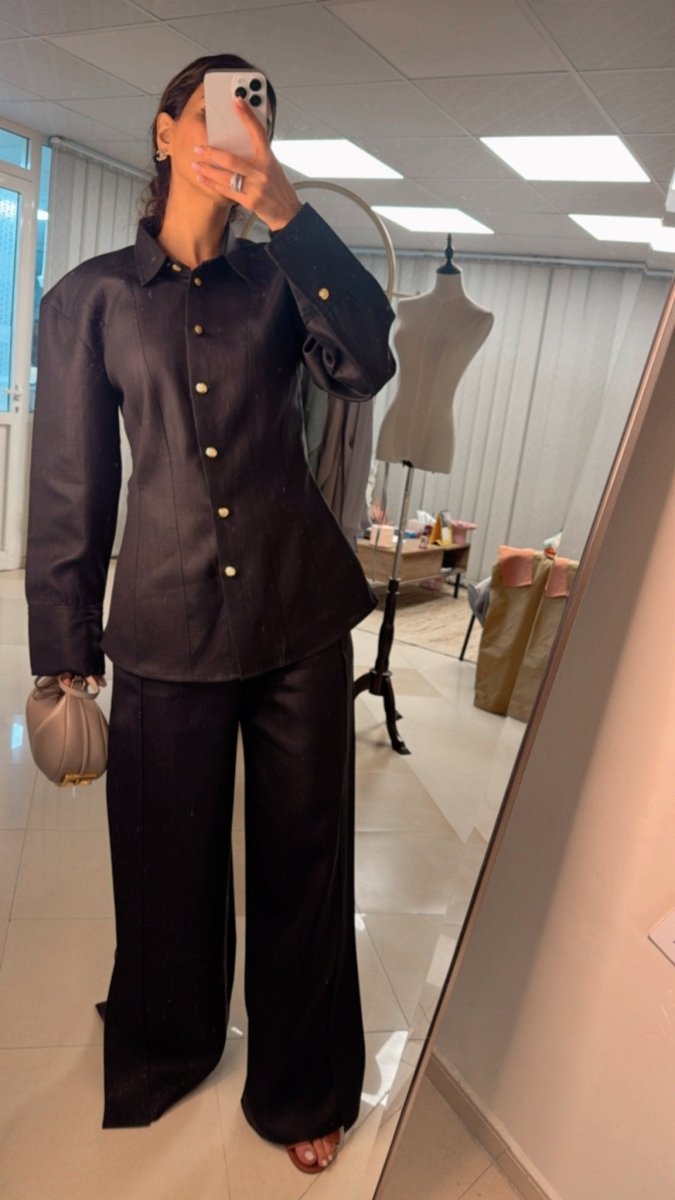 Tailored Satin Set – Sculpted Shirt & Slit Pants - afroda