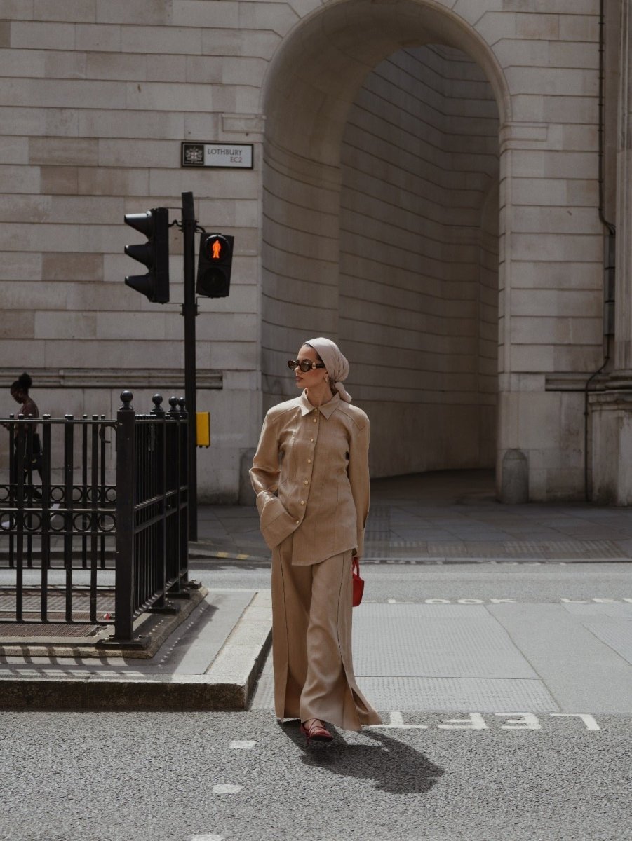 Tailored Satin Set – Sculpted Shirt & Slit Pants - afroda