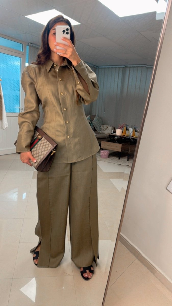 Tailored Satin Set – Sculpted Shirt & Slit Pants - afroda