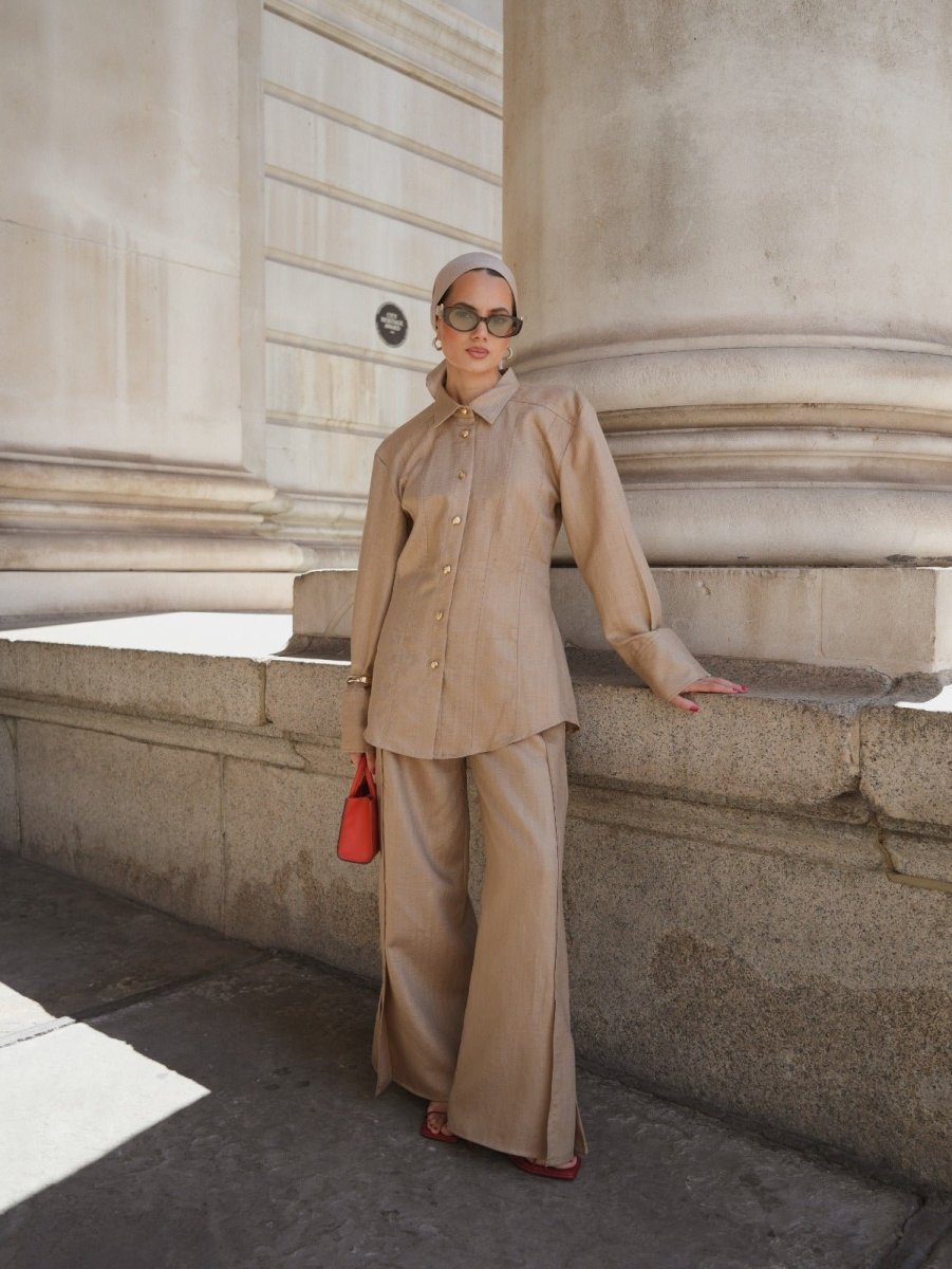 Tailored Satin Set – Sculpted Shirt & Slit Pants - afroda