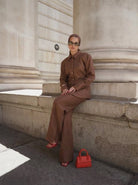Tailored Satin Set – Sculpted Shirt & Slit Pants - Afroda
