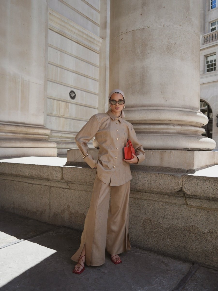 Tailored Satin Set – Sculpted Shirt & Slit Pants - afroda