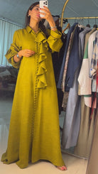 The Chartreuse Ruffled Shirt Abaya - afroda